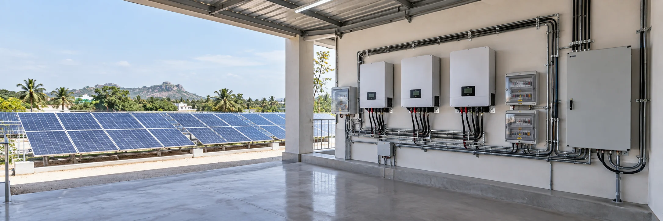 Organized solar inverters, protection boxes and electrical conduits