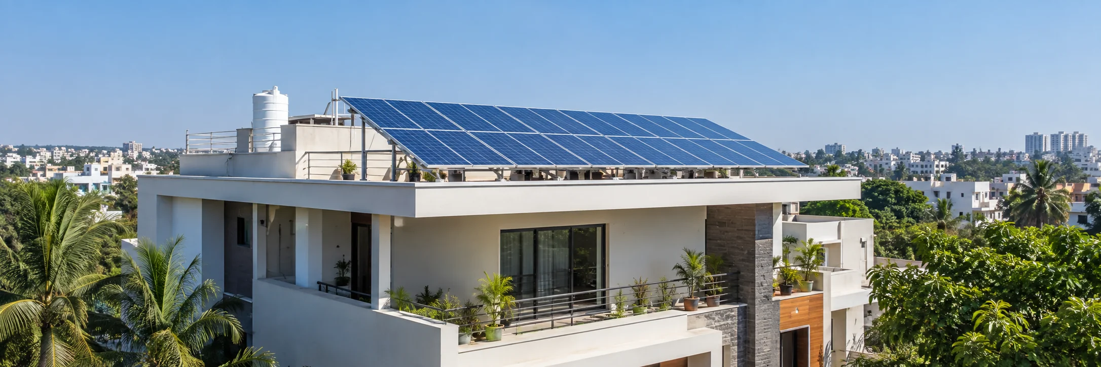 Completed photovoltaic array on a contemporary Indian home